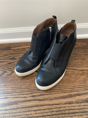 Paolo Black Perforated Wedge Sneakers with White Sole